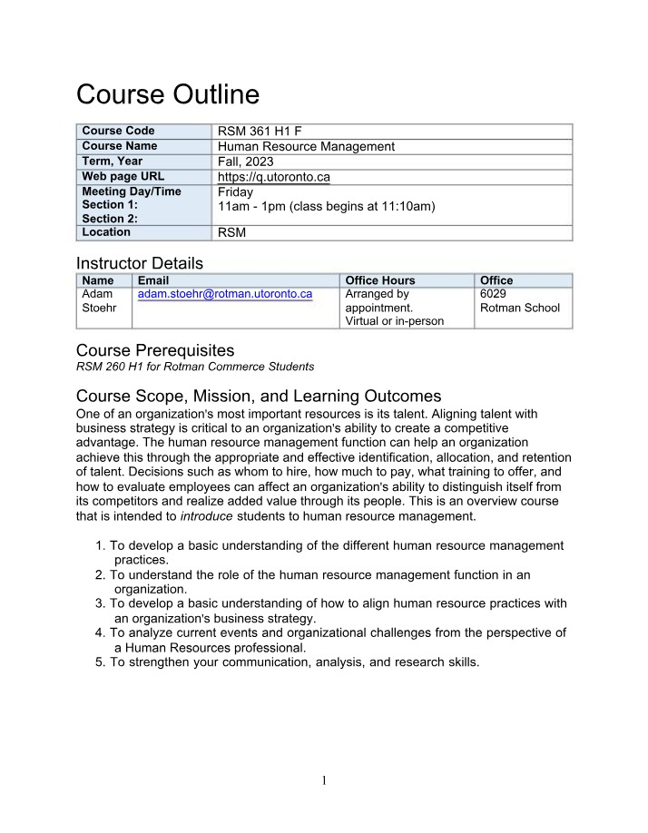RSM361 Course Syllabus