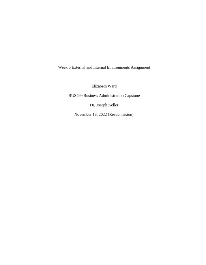 Internal and External Environments - Week 6 Assignment