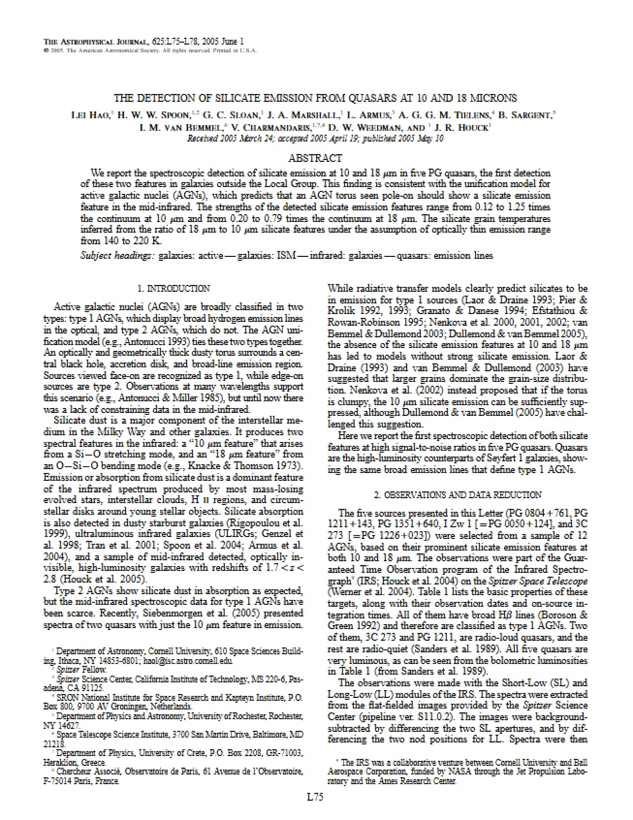 Silicate Emission Detection from Quasars at 10 and 18 Microns