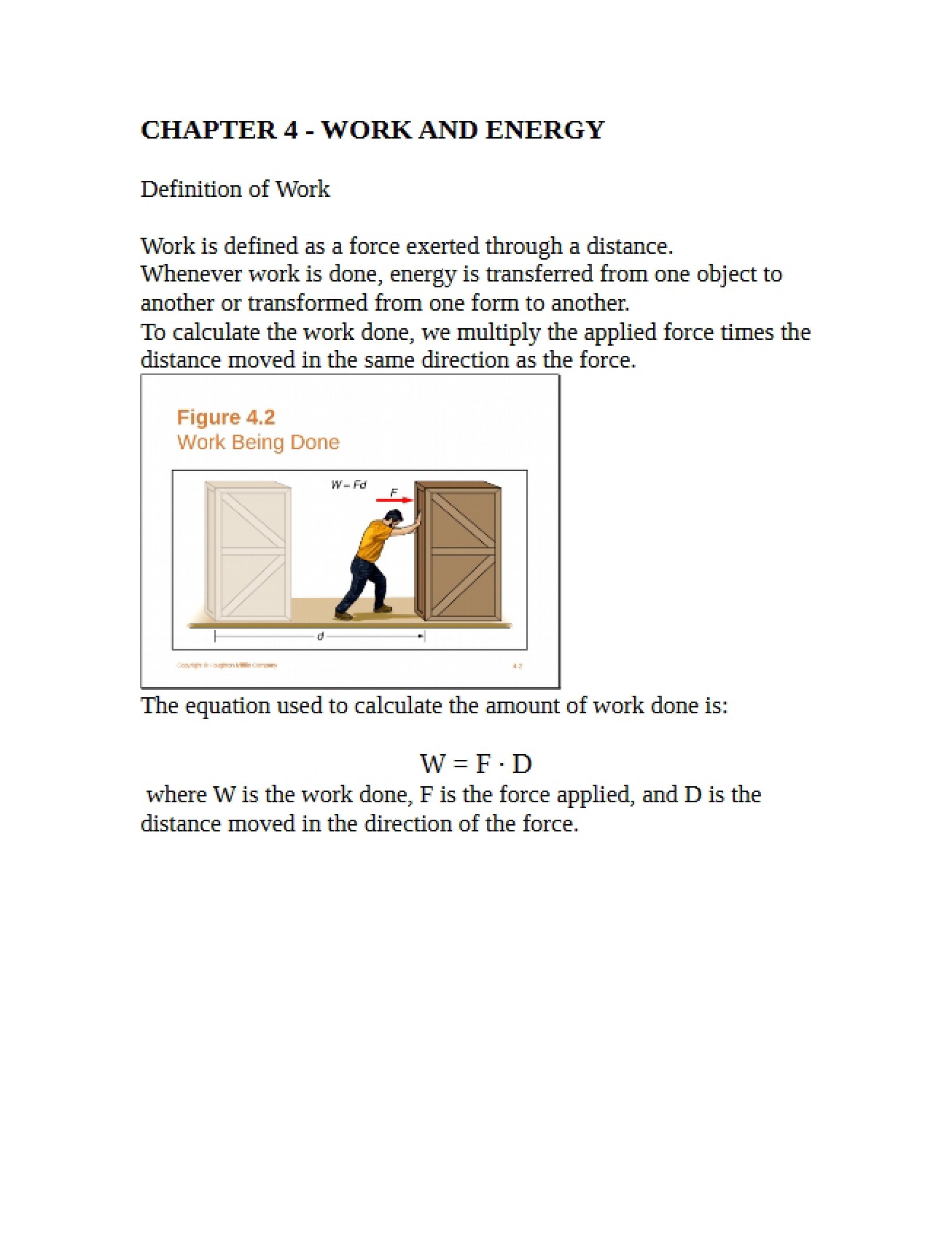 Work and Energy (Chapter 4)