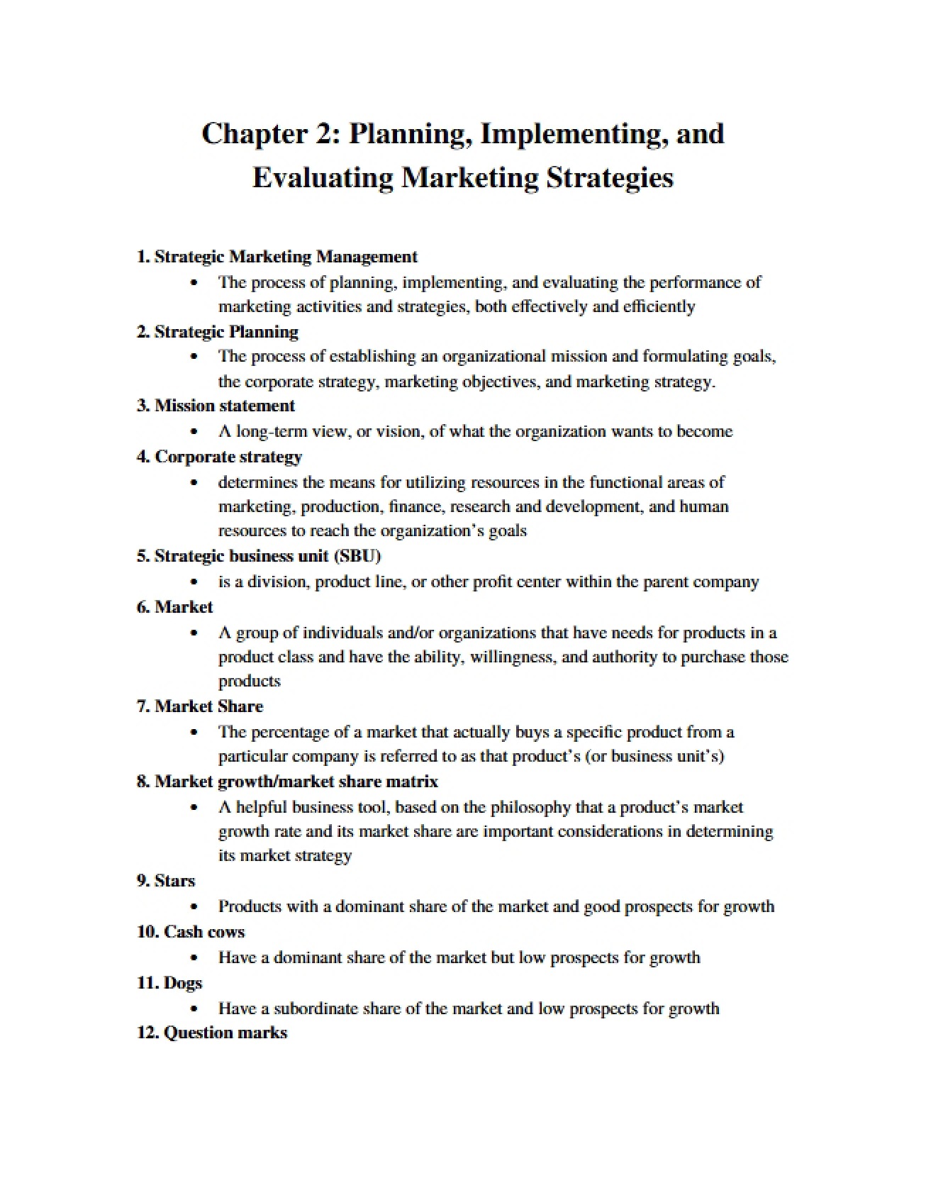 Marketing Planning, Chapter 2