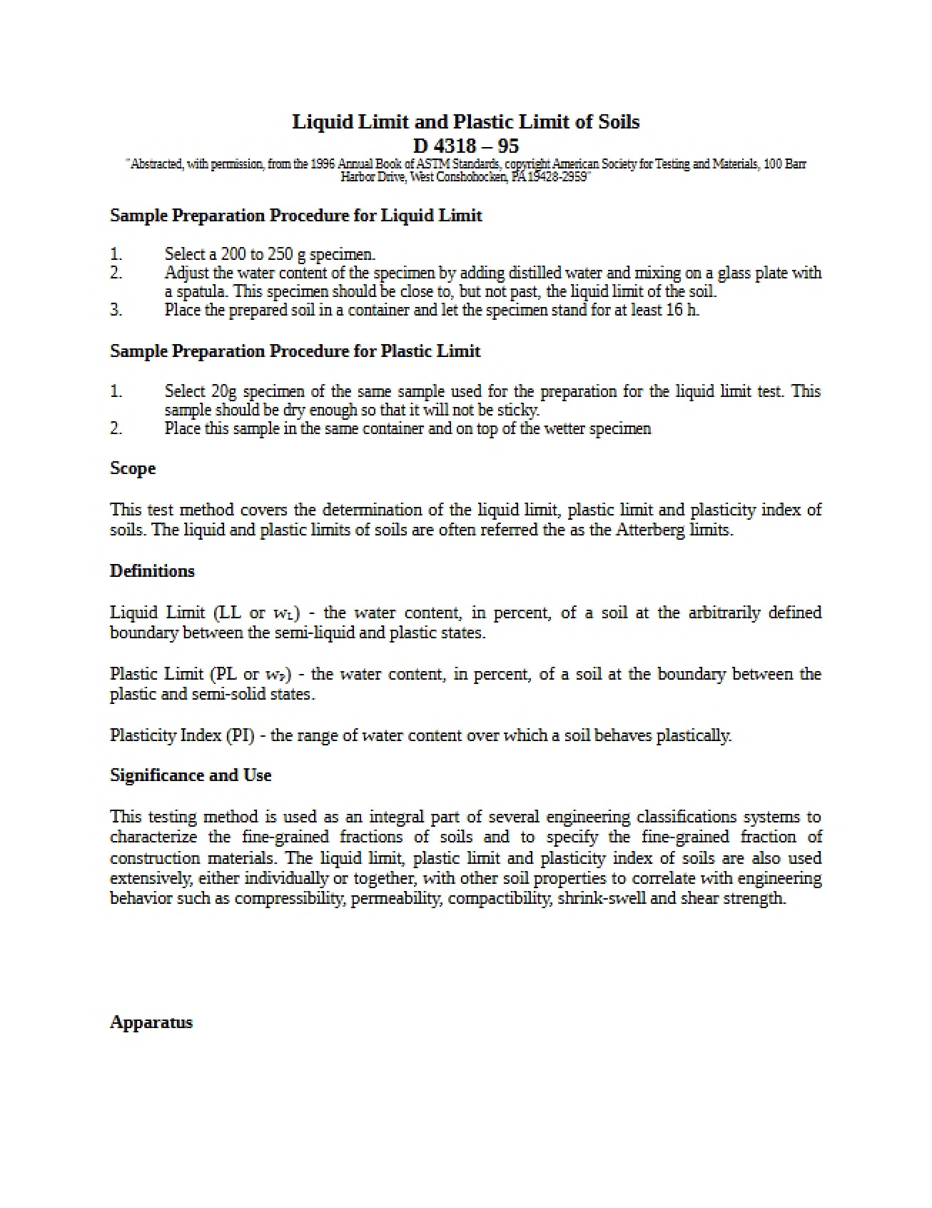 Revised Look at the Consistency Limits of Soil