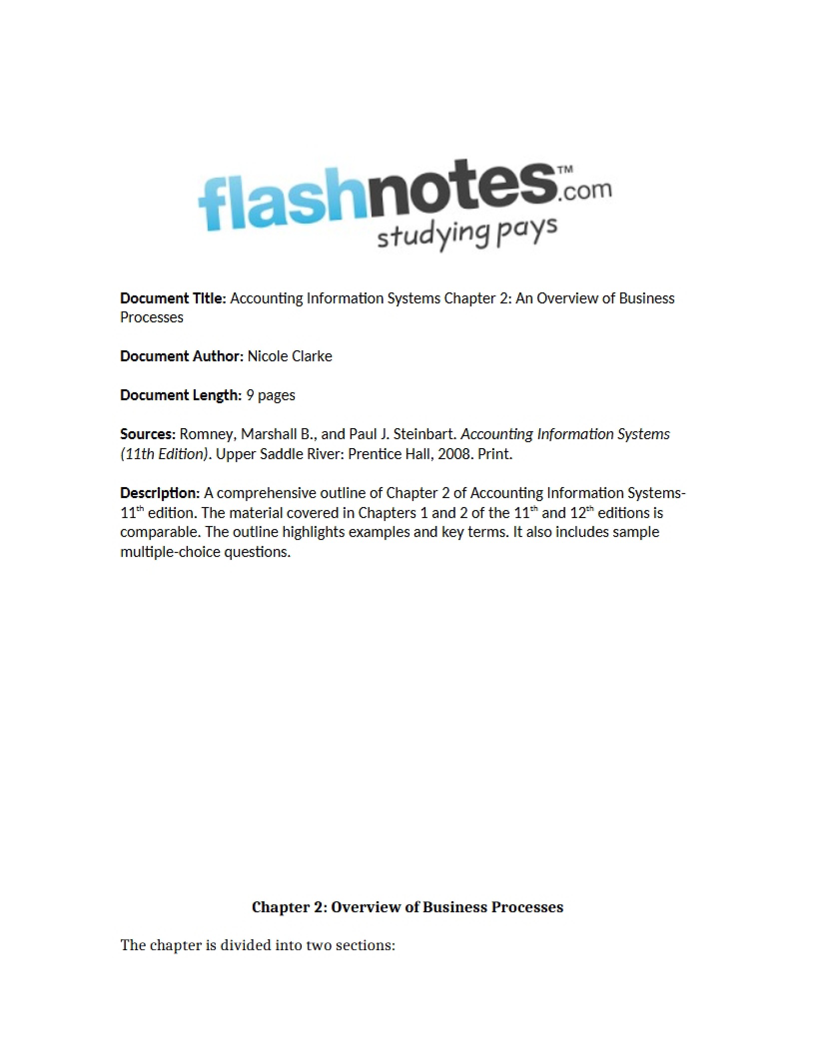 Business Processes Overview (Ch 2)