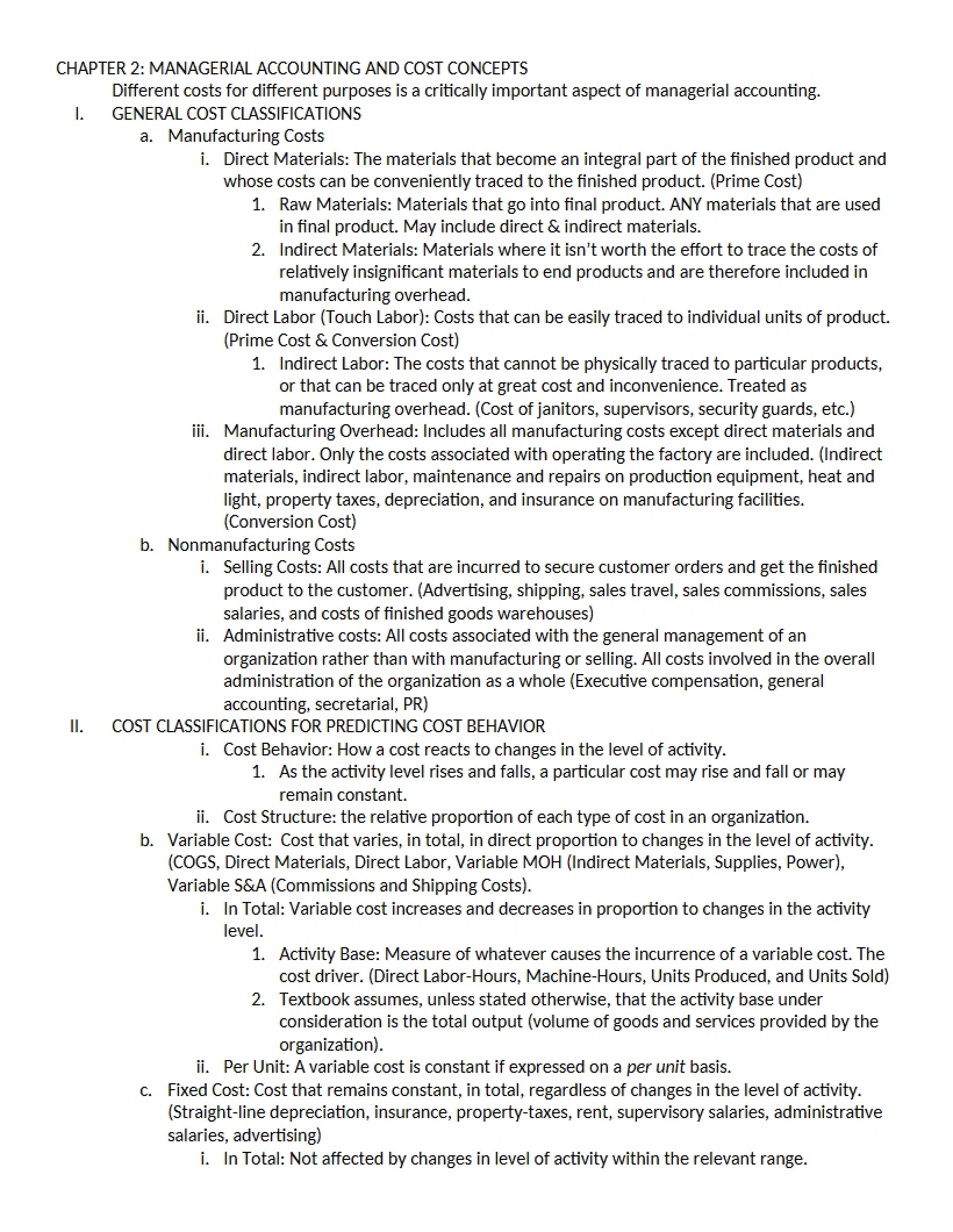 Managerial Accounting and Cost Concepts Chapter 2