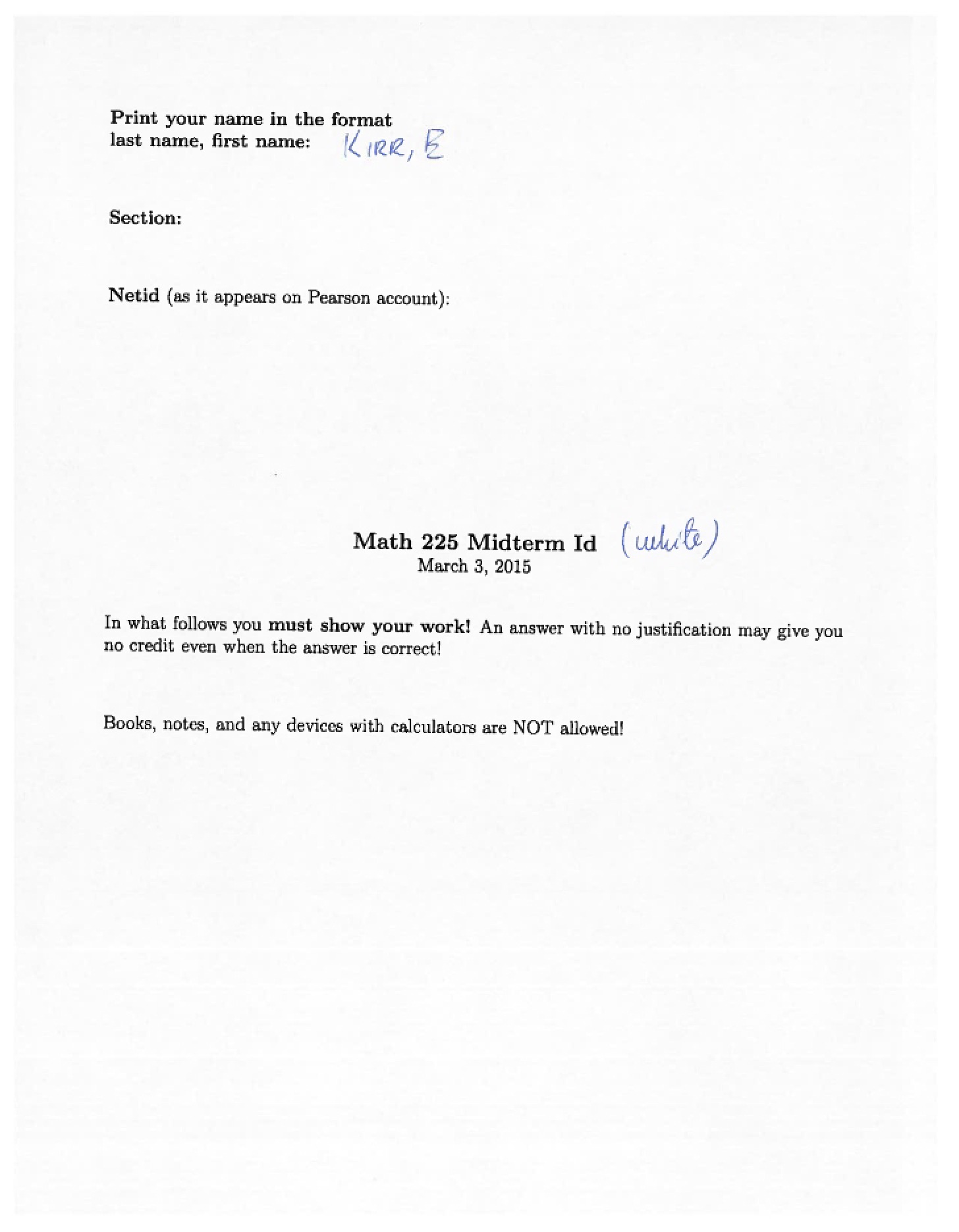 Solution Key Midterm 115D
