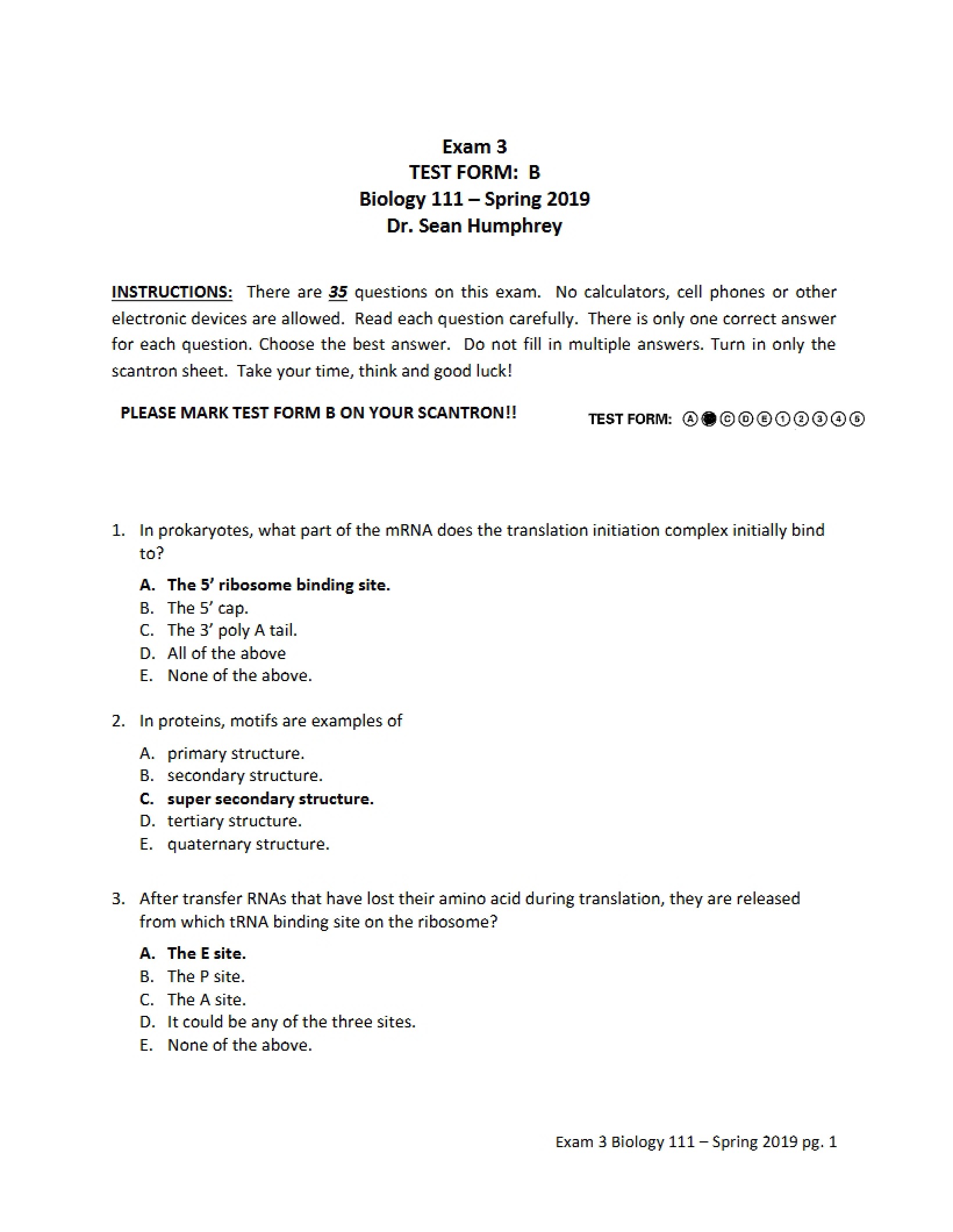 Biology Exam Practice