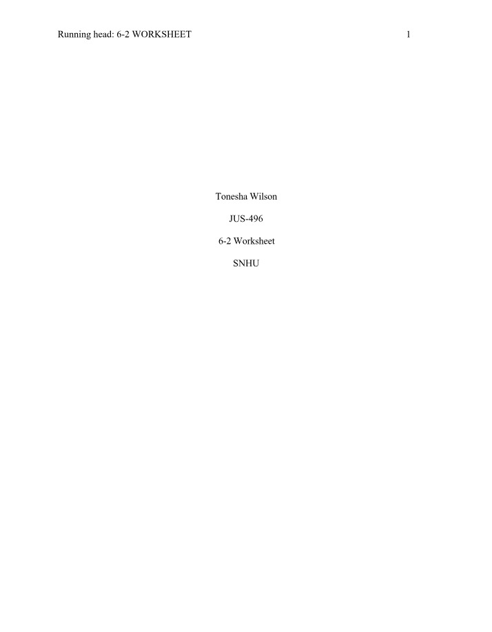 JUS-496 Worksheet 6-2
