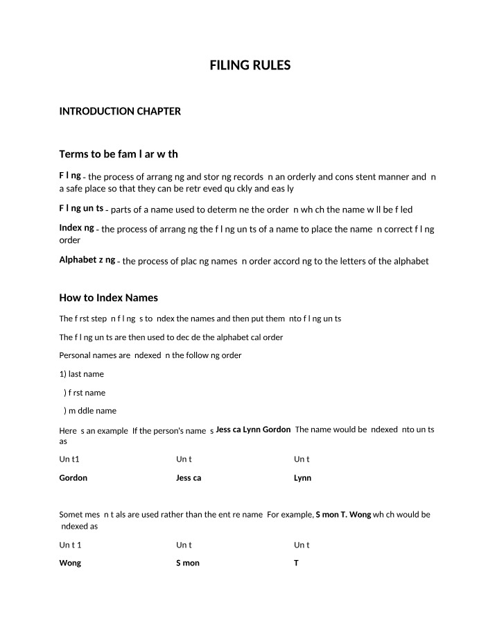Rules for Filing