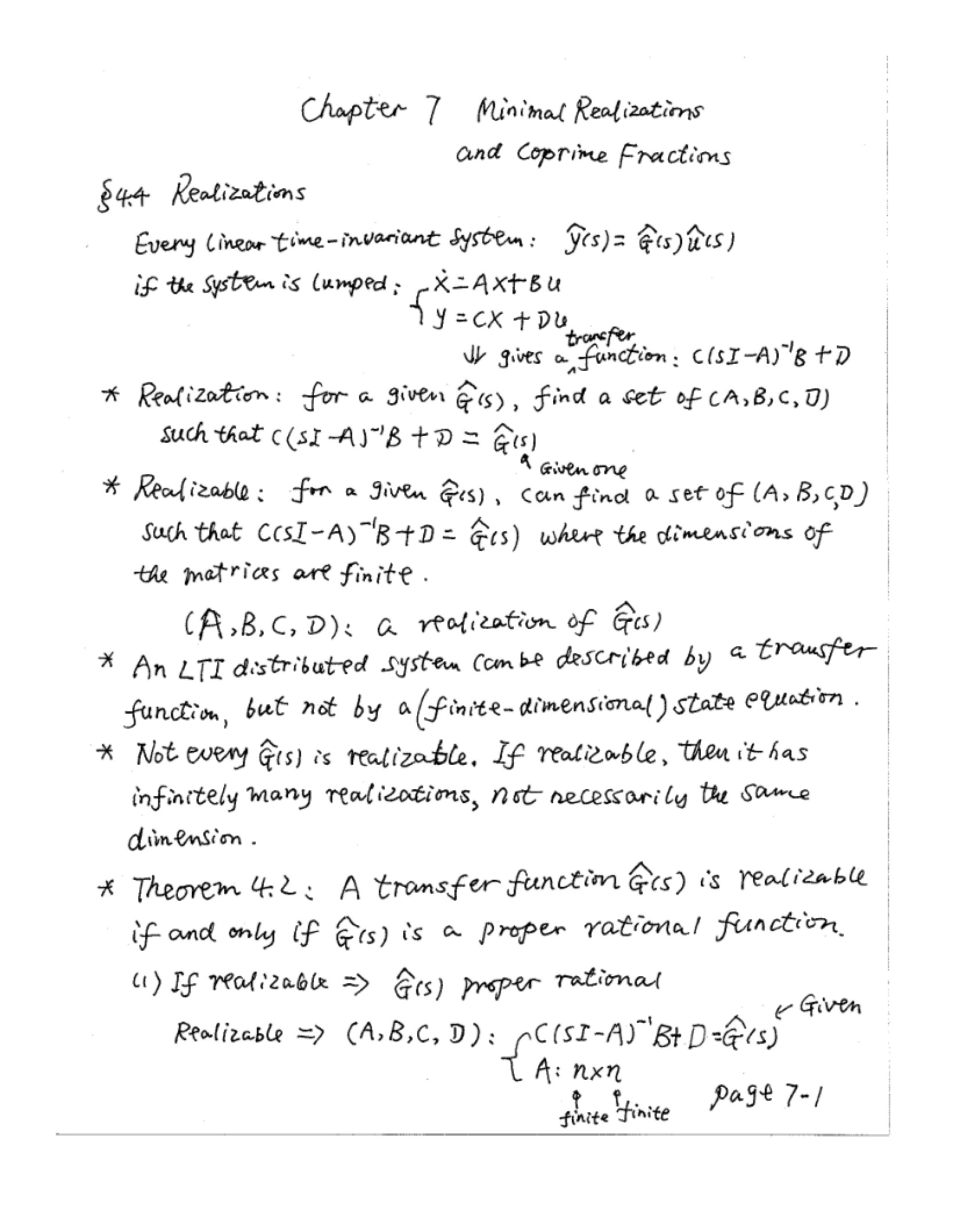 Coprime Functions and Minimal Realizations Chapter 7