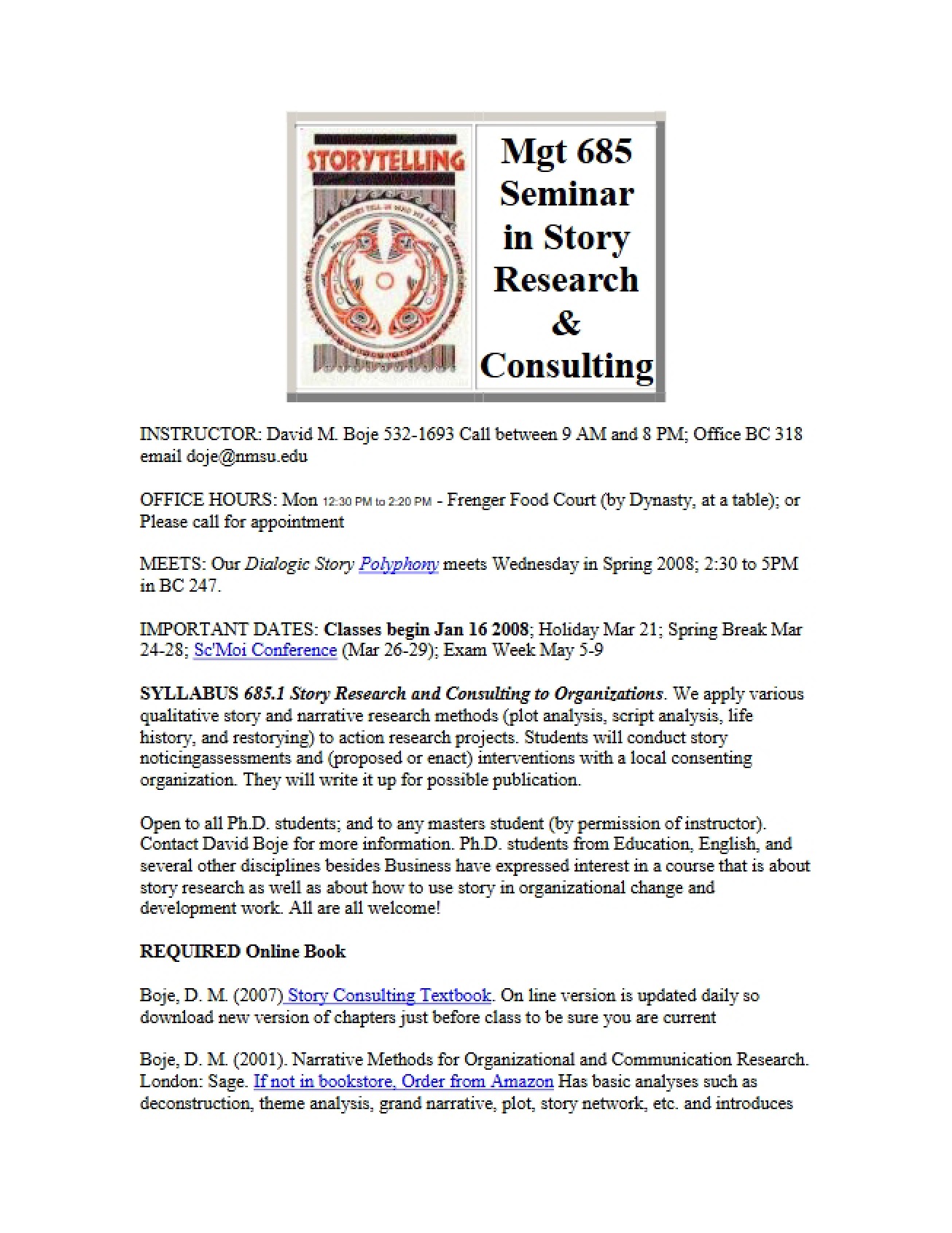 Seminar in Story Research and Consulting