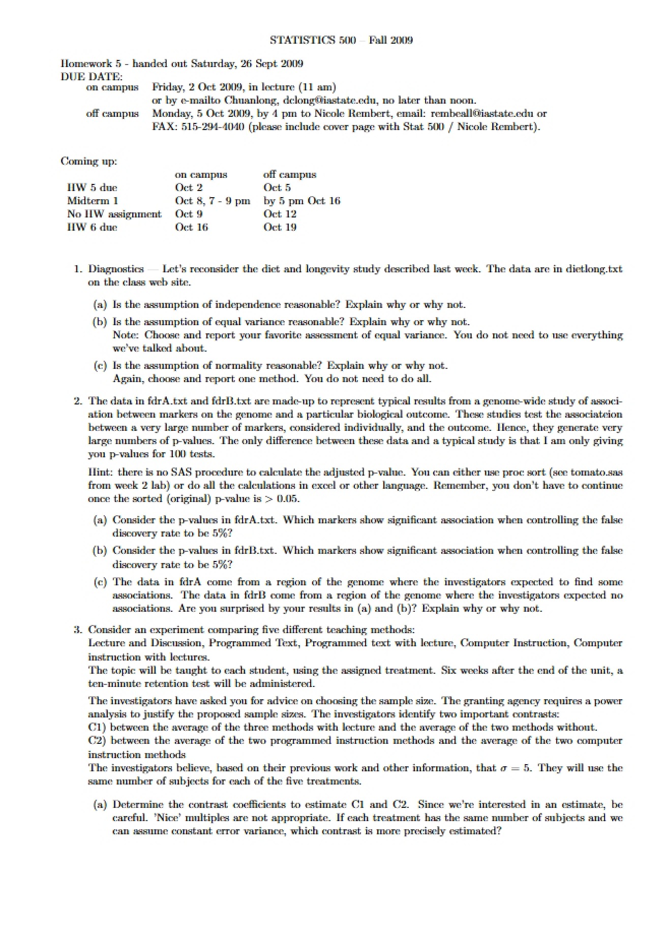 Fifth Homework for Statistical Methods I