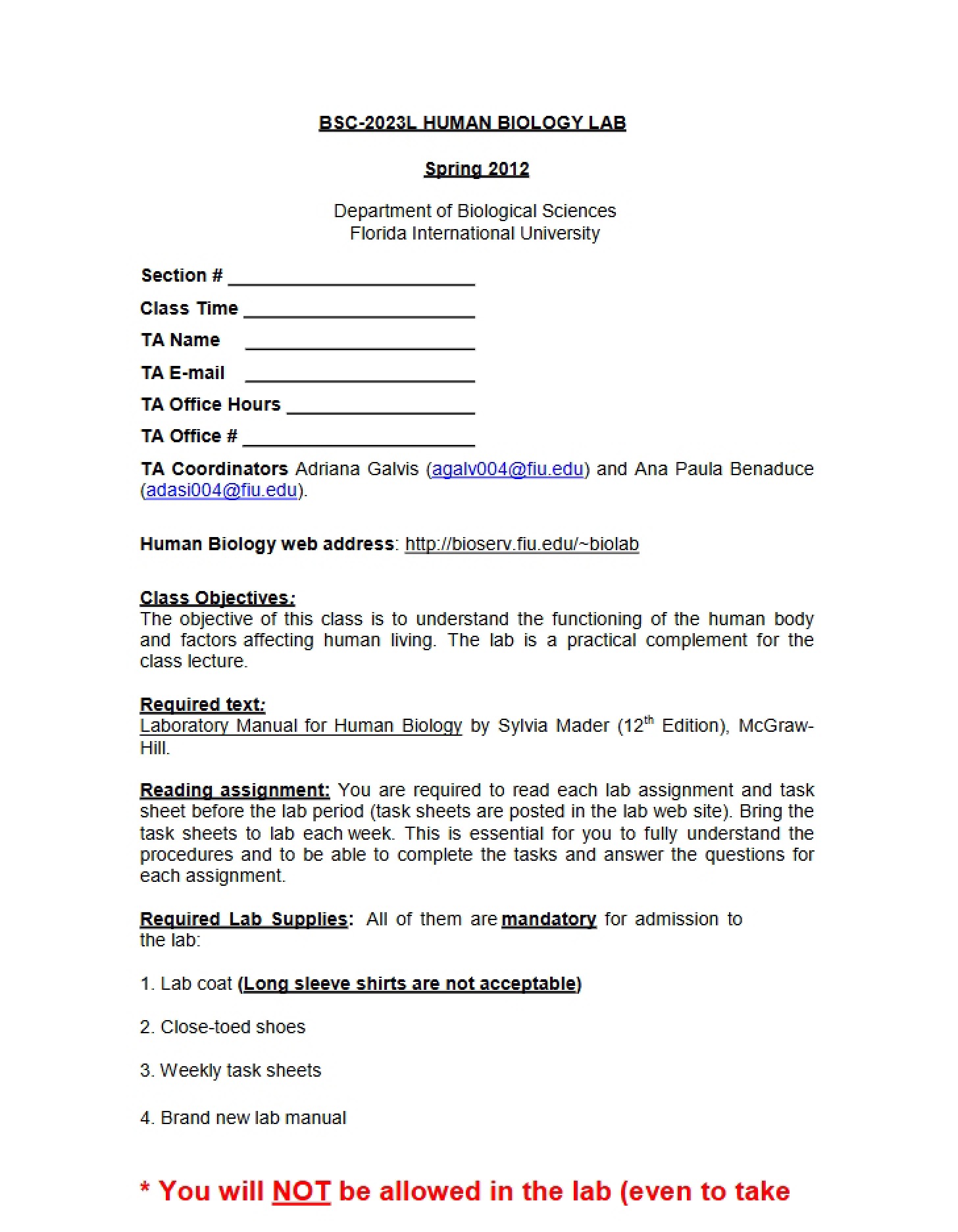 Class Outline