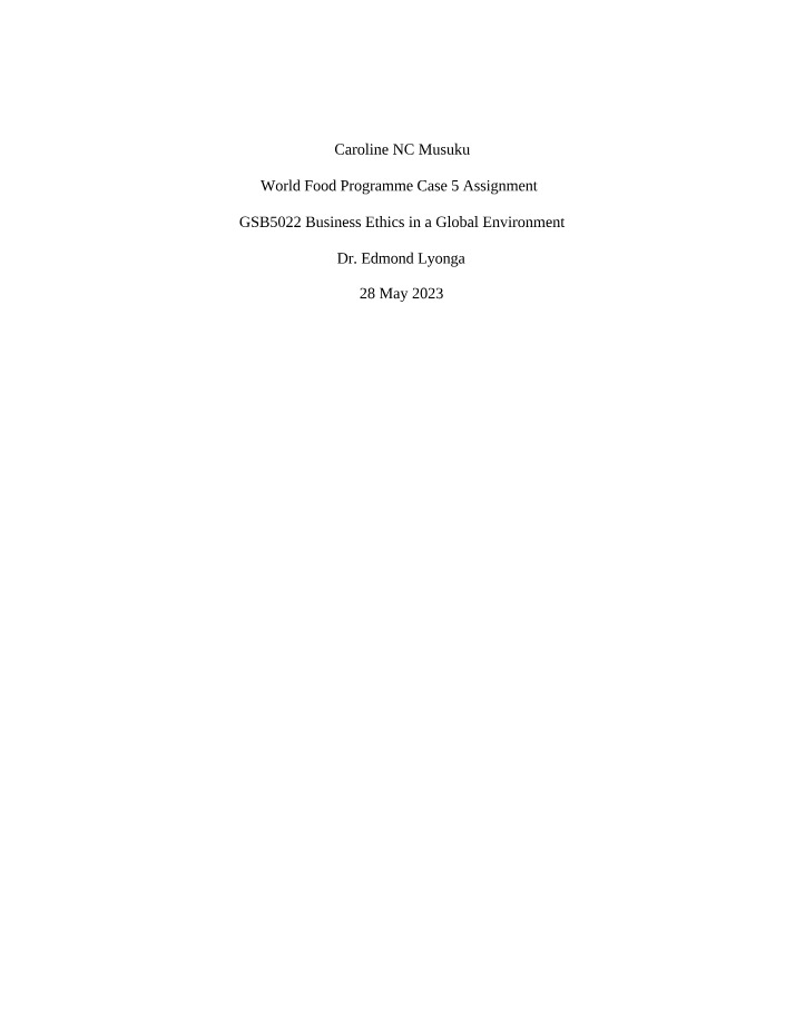 World Food Programme Case 5 Assignment Notes