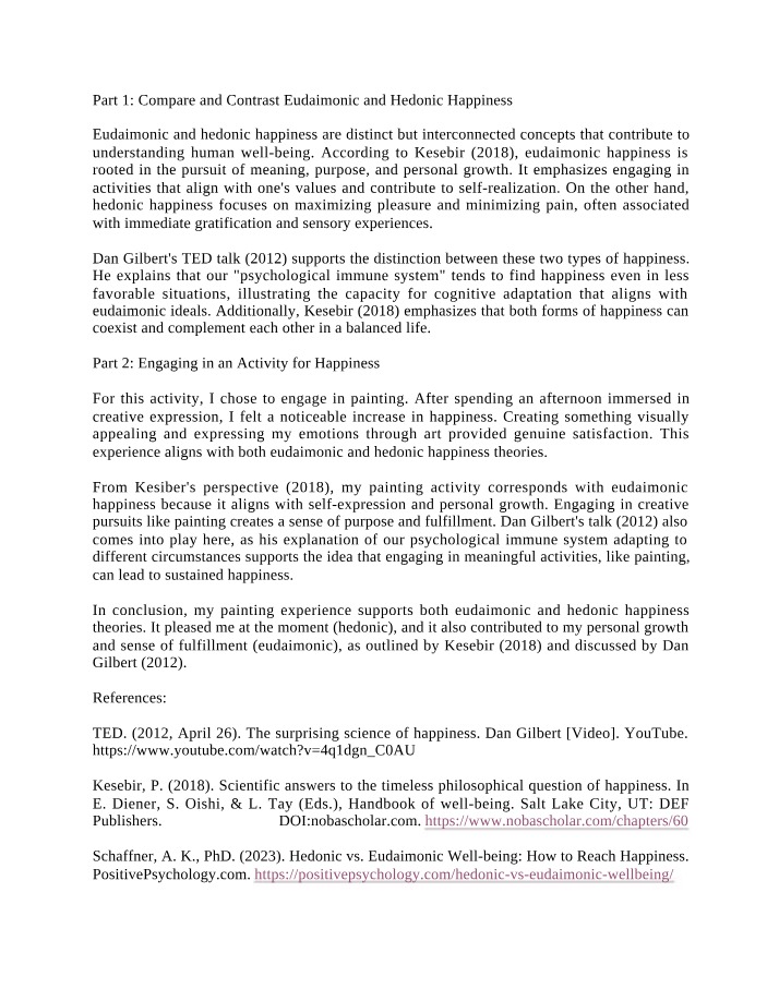 Theories of Eudaimonic and Hedonic Happiness