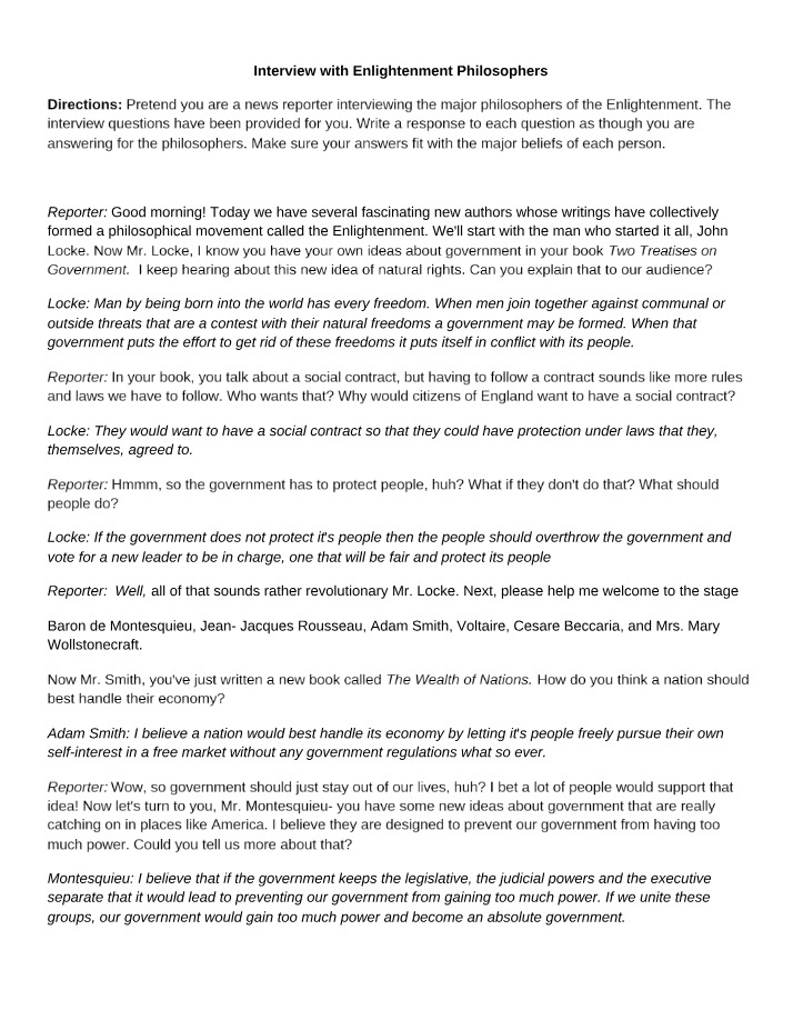 Enlightenment Philosophers Interview