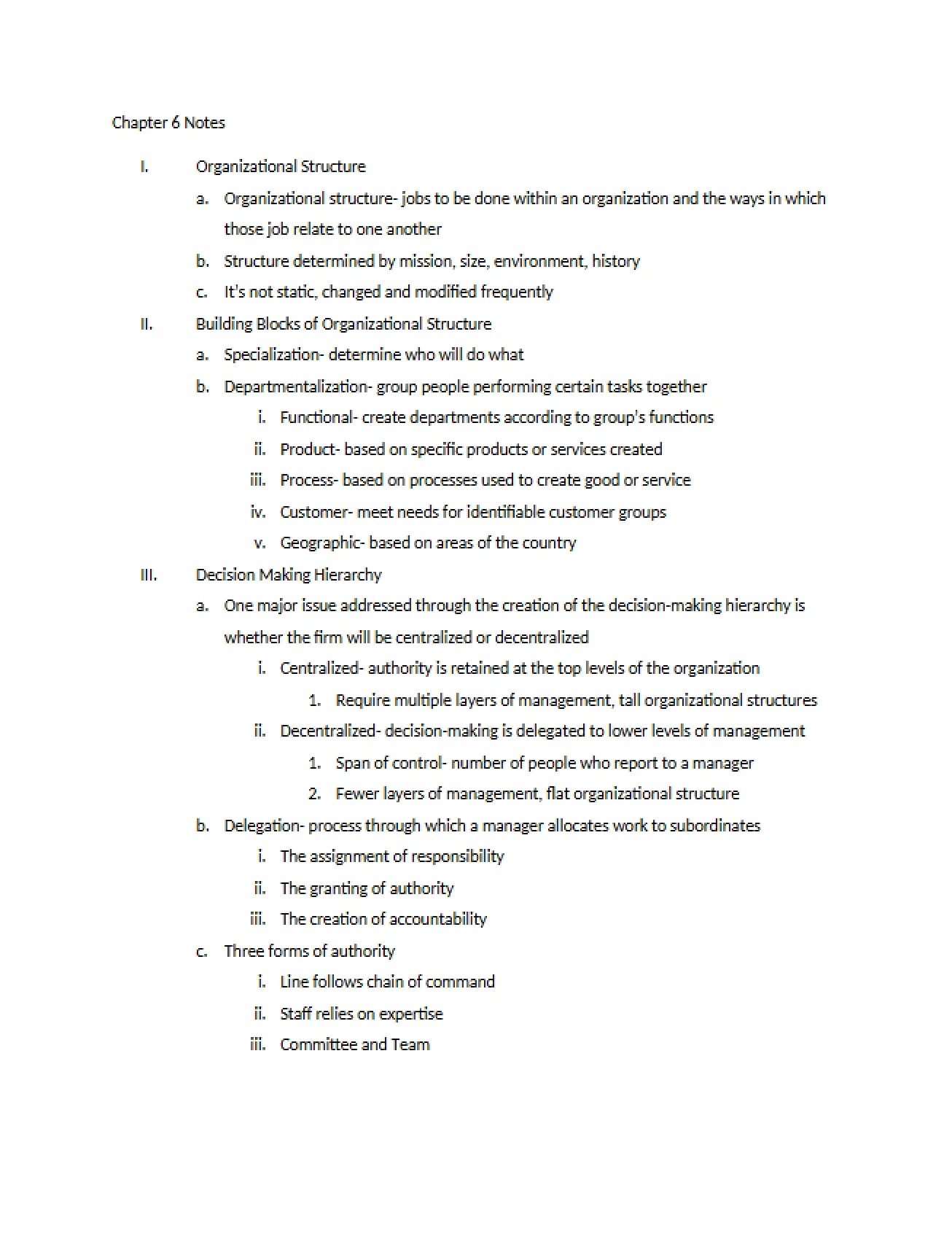 Notes for Chapter Six (Contemporary Business)