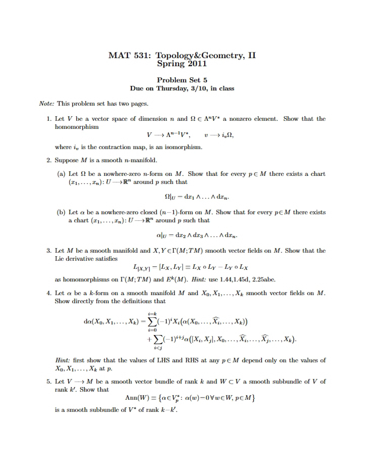 Problem Set 5 for MAT 531