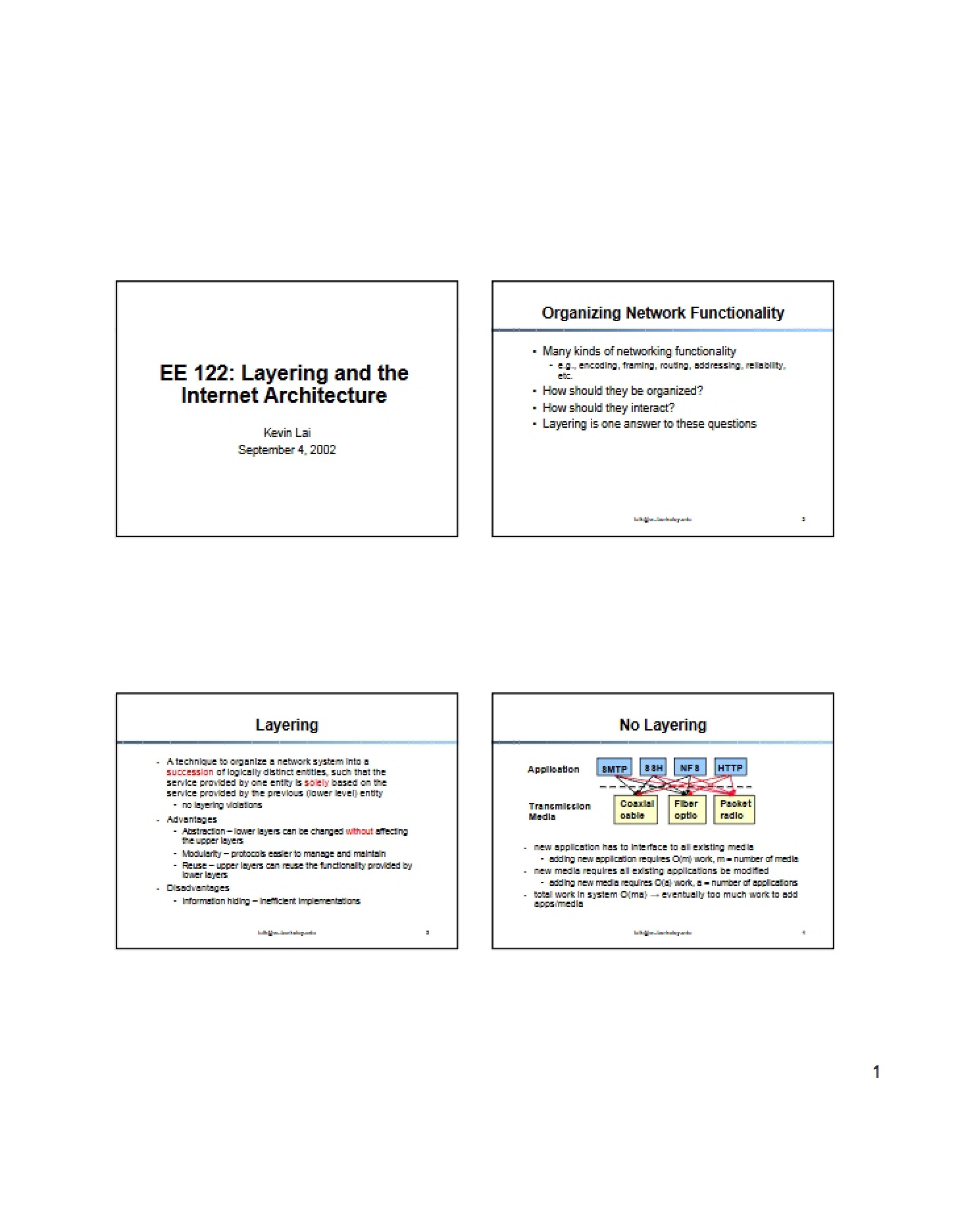 Internet Architecture and Layering (EE 122)