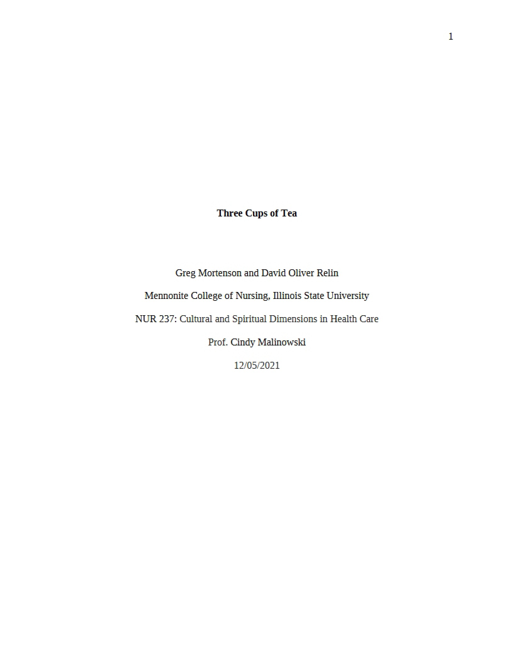 Critical Reflection Three Cups of Tea