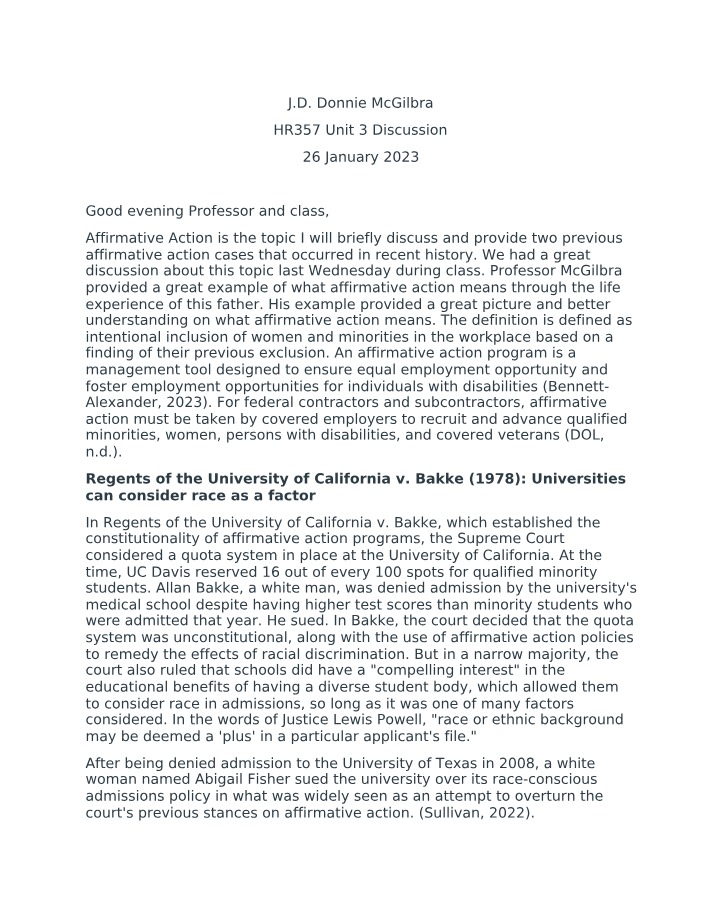 Unit 3 Discussion for HR357