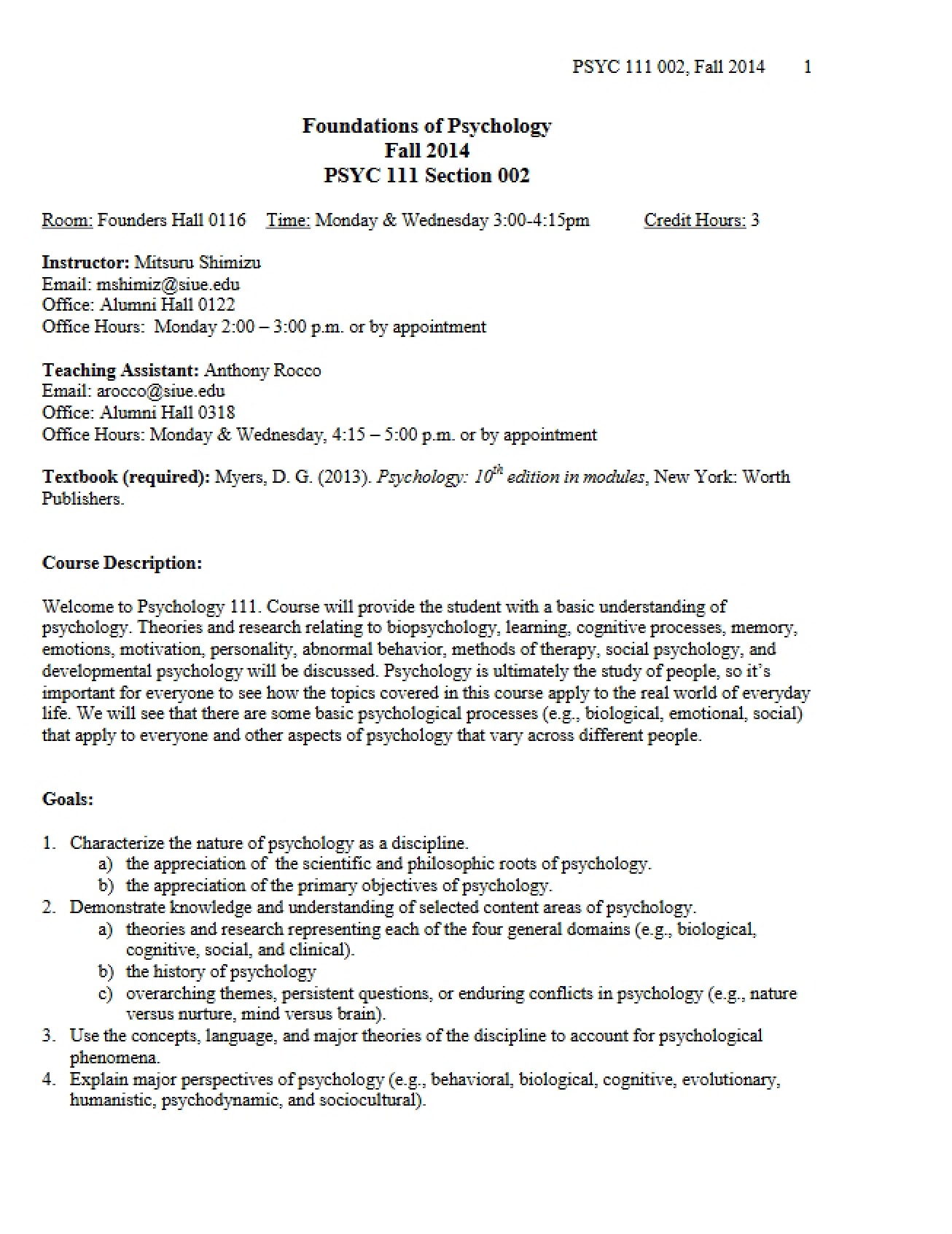 Psychology Foundations Syllabus