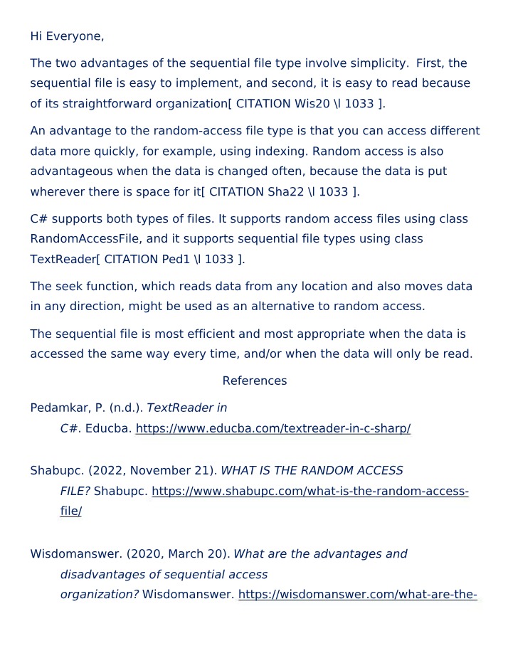 Sequential and Random Access Files in C# - Advantages