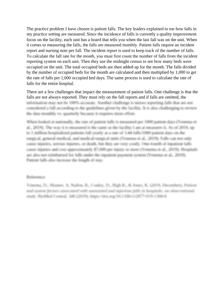 Patient Falls in Healthcare Settings - Measurement and Impact