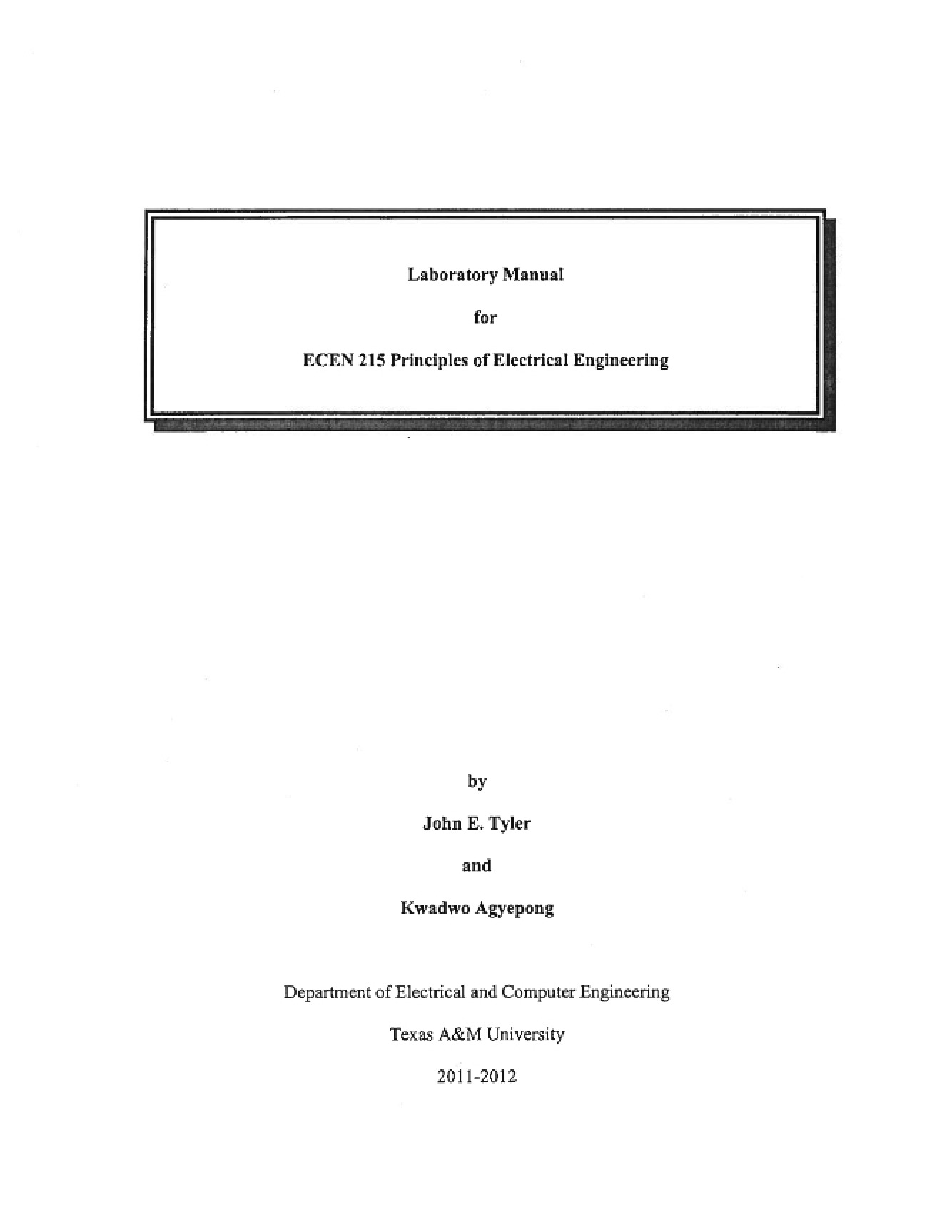 Lab Manual for Principles of Electrical Engineering from 2015-2016