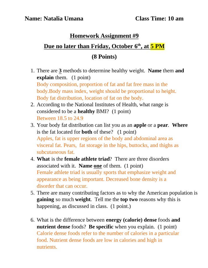 Weight Management - Homework Assignment 9
