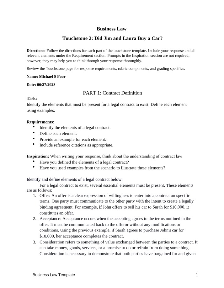 Template for Business Law Touchstone 2