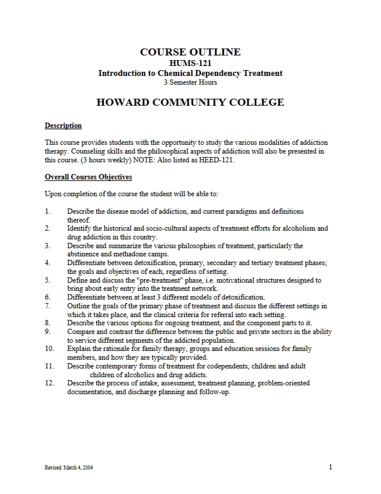 HUMS-121 Course Syllabus