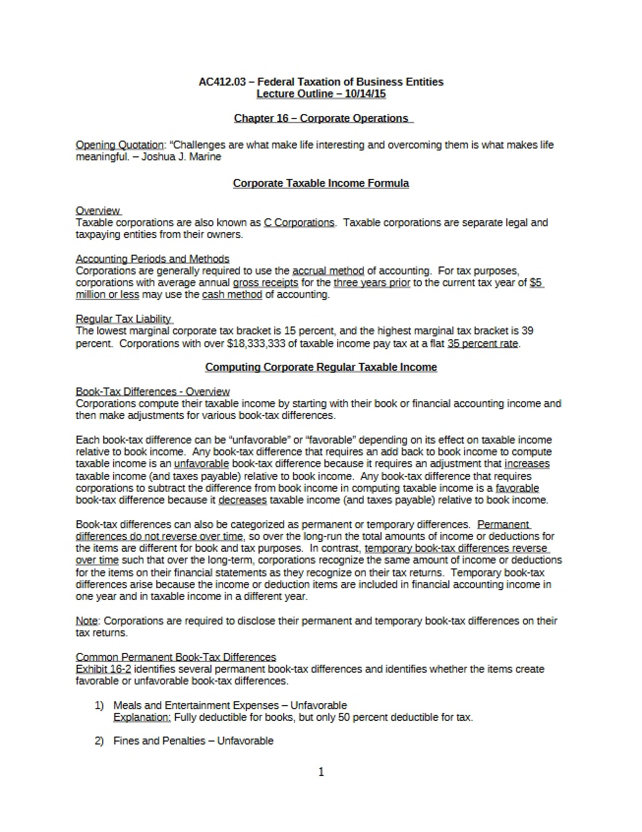 Introduction to Corporate Operations (Chapter 16)