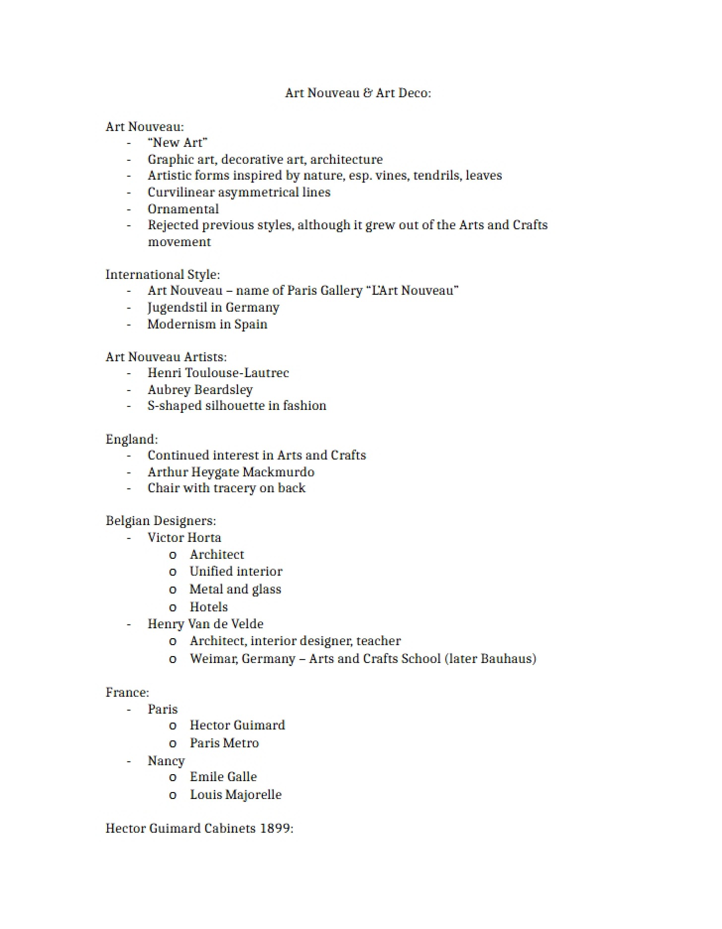 Art Deco and Art Nouveau Notes