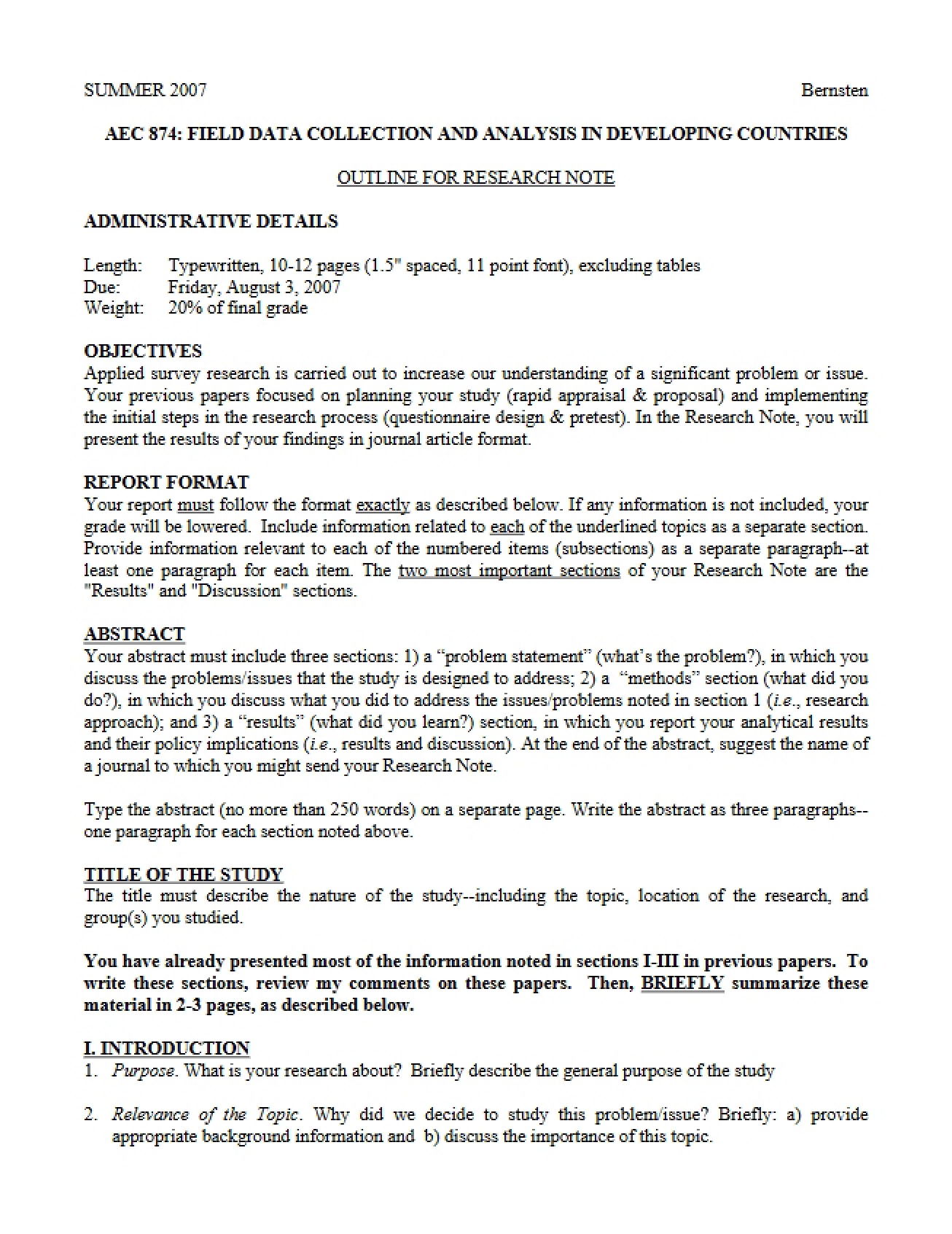 Research Note Outline