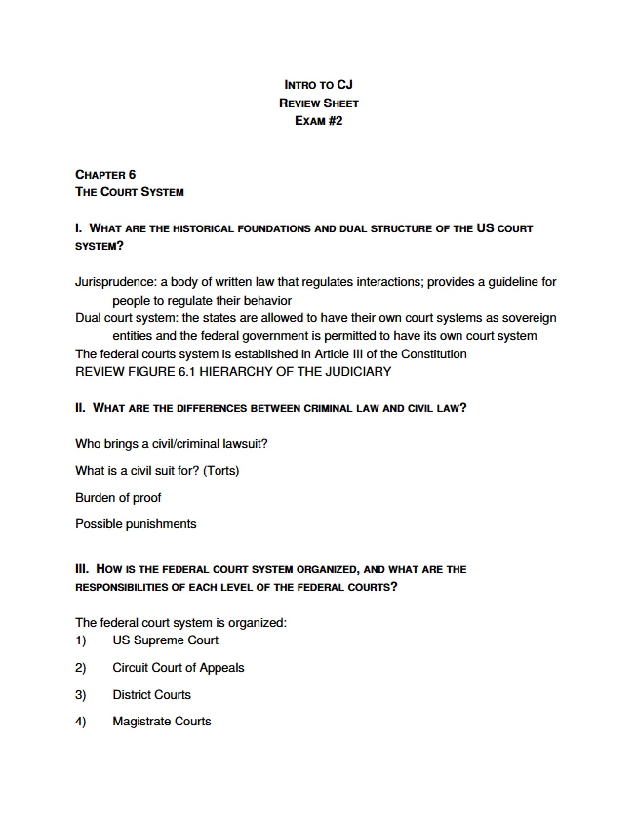 Introduction to Criminal Justice Exam 2