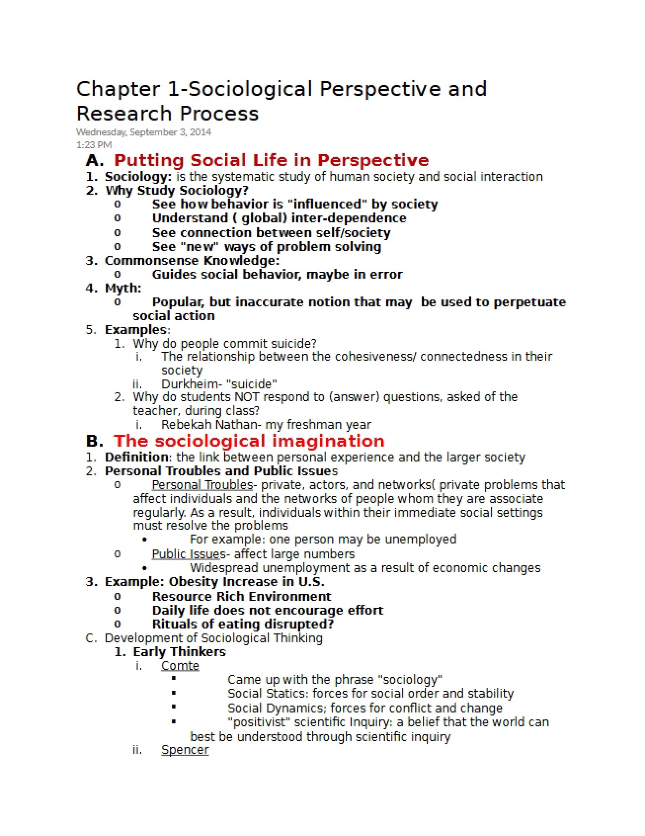 First Chapter of General Sociology
