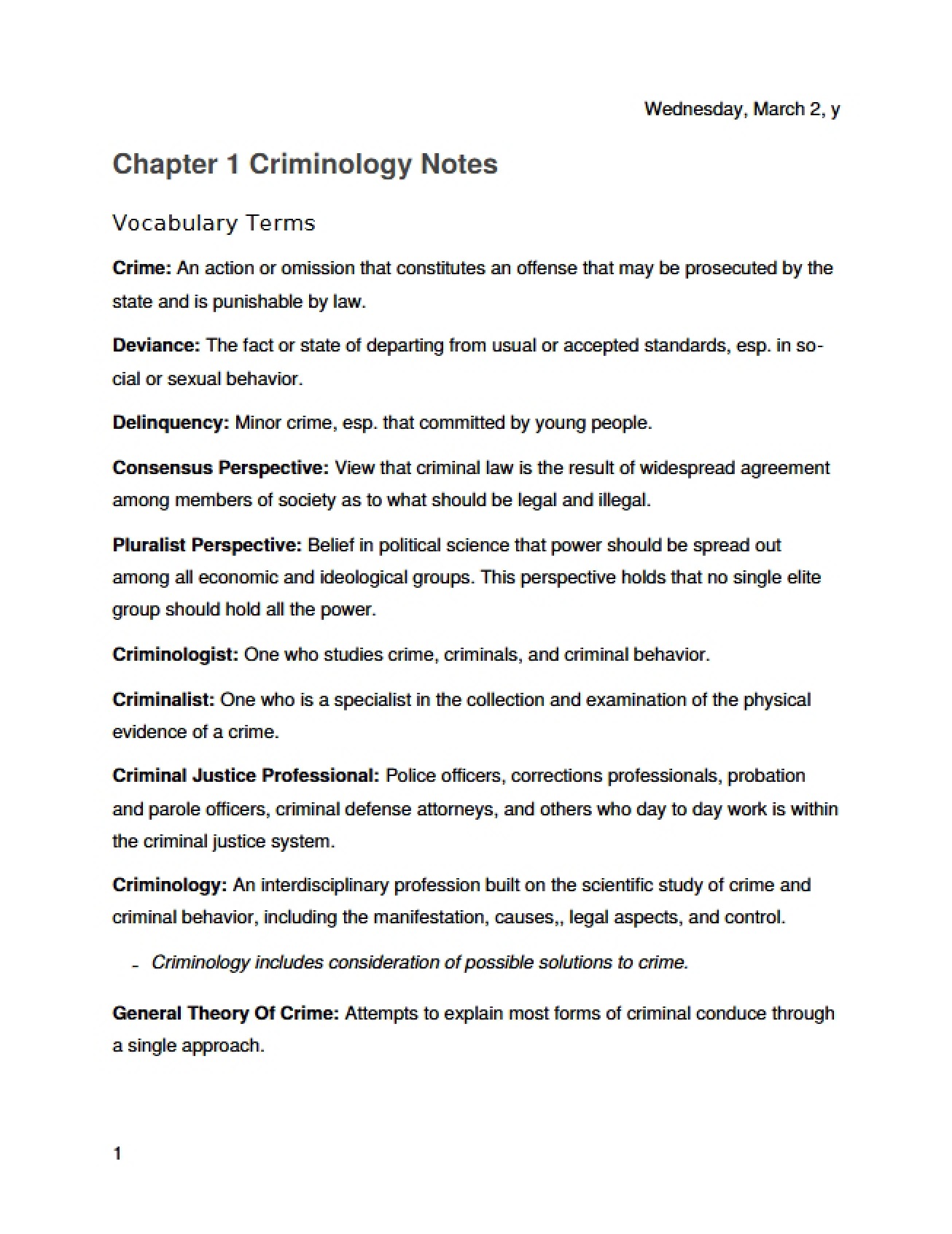 Criminology Chapter 1 Lecture Notes