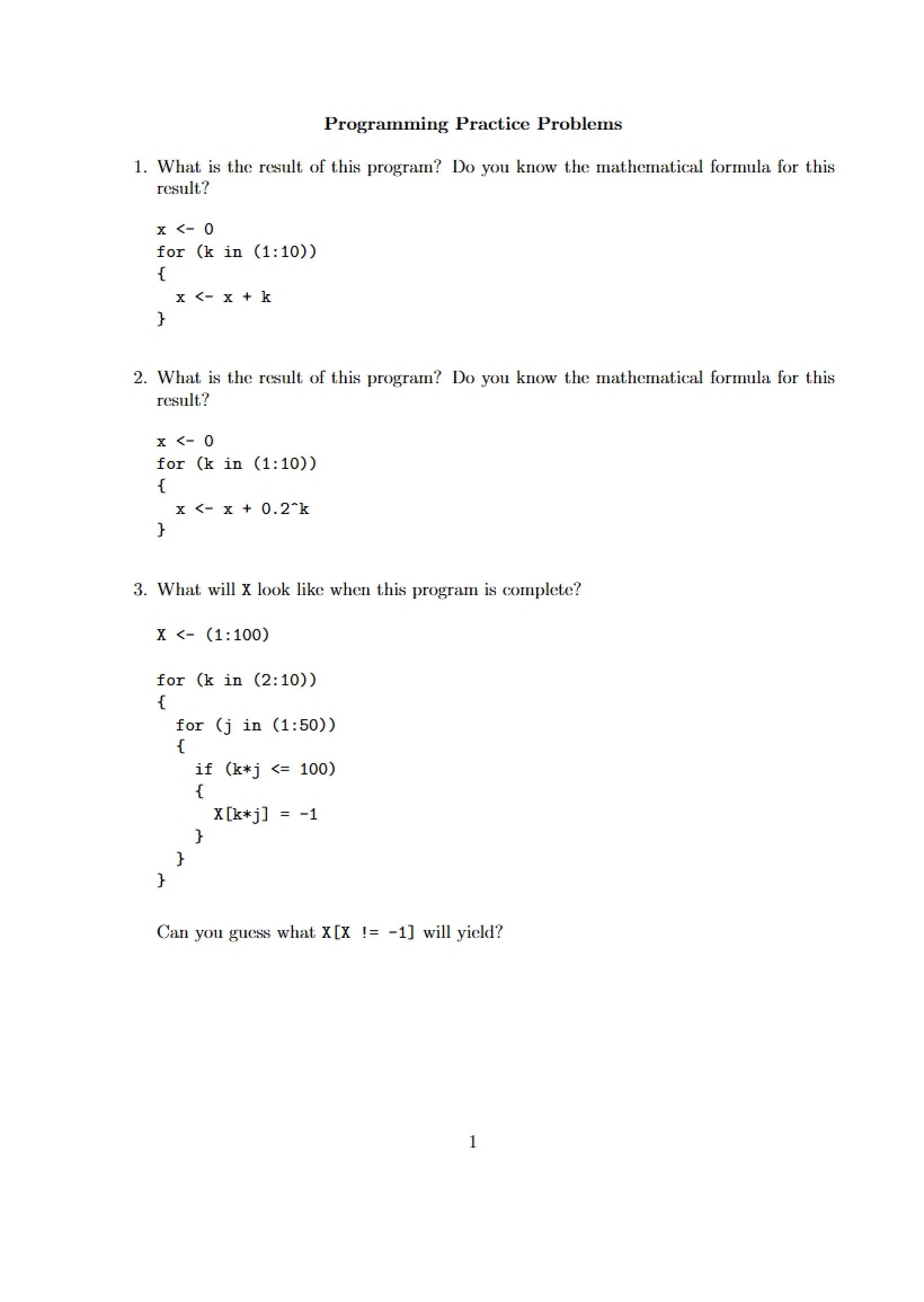 Practice Problems for Programming