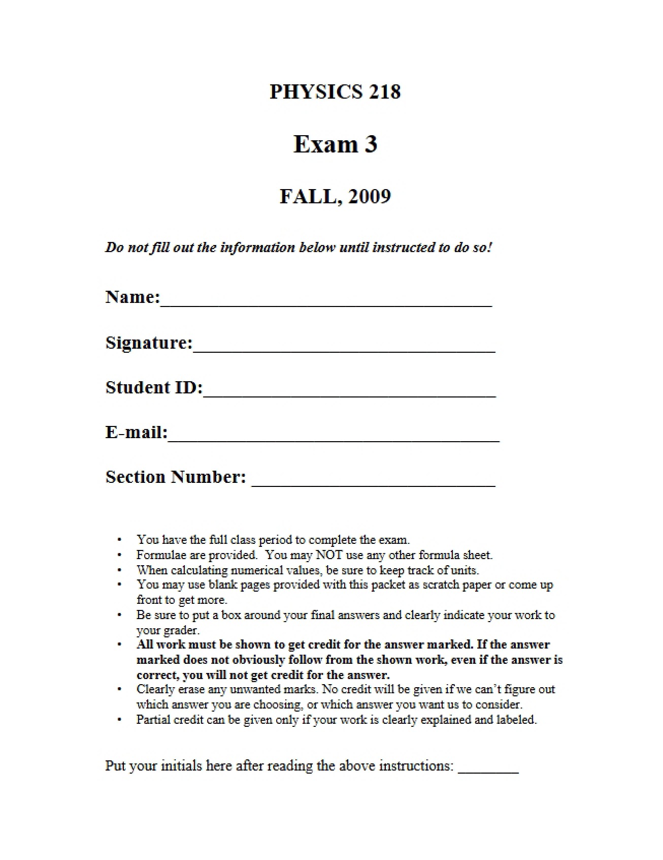 Exam 3 (2009, Version C)