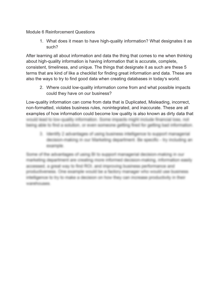 Reinforcement Questions for Module 6