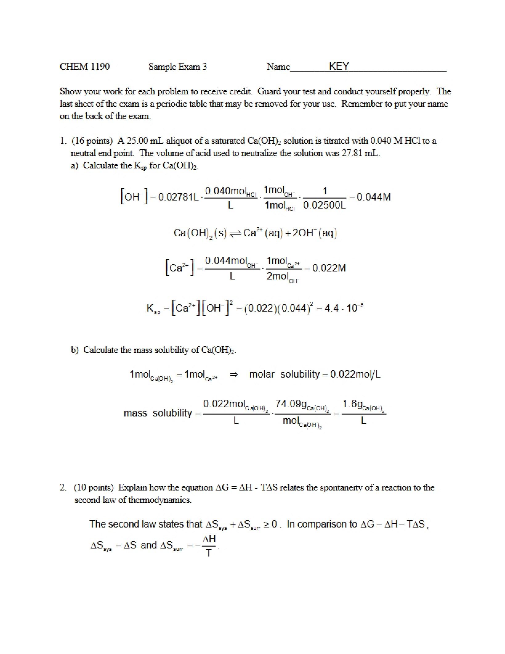 Exam 3 General Chemistry II