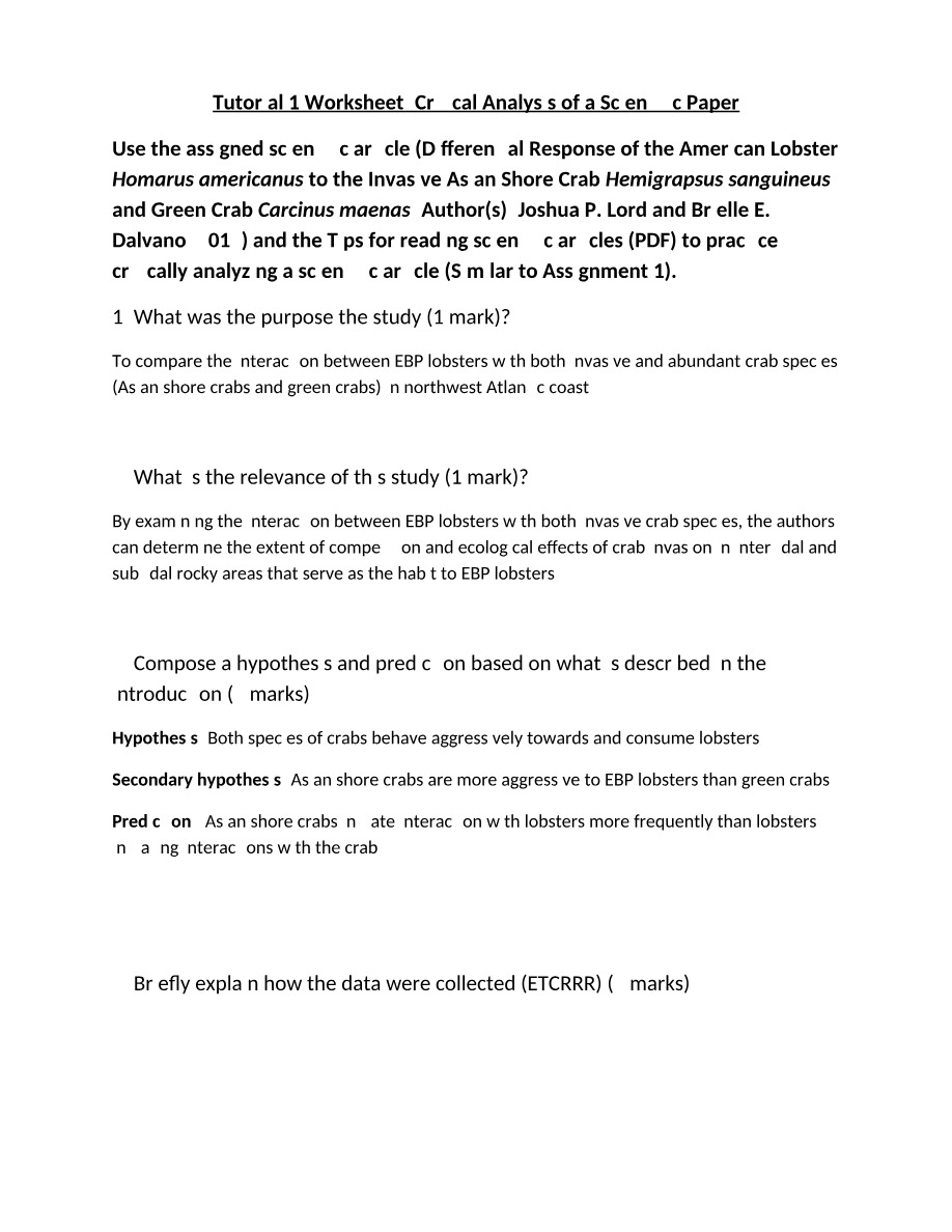 Worksheet for Tutorial 1