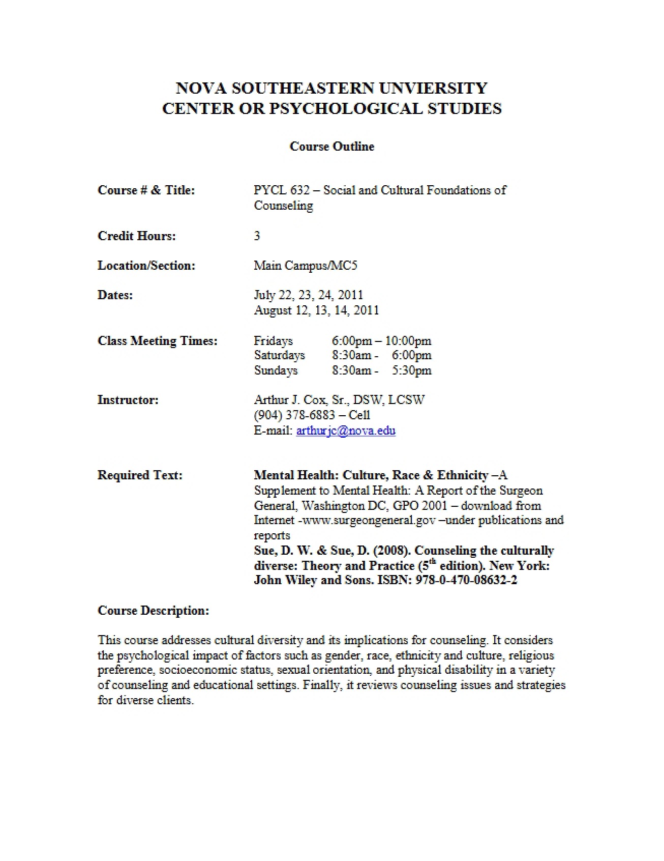 Syllabus Cultural Foundations