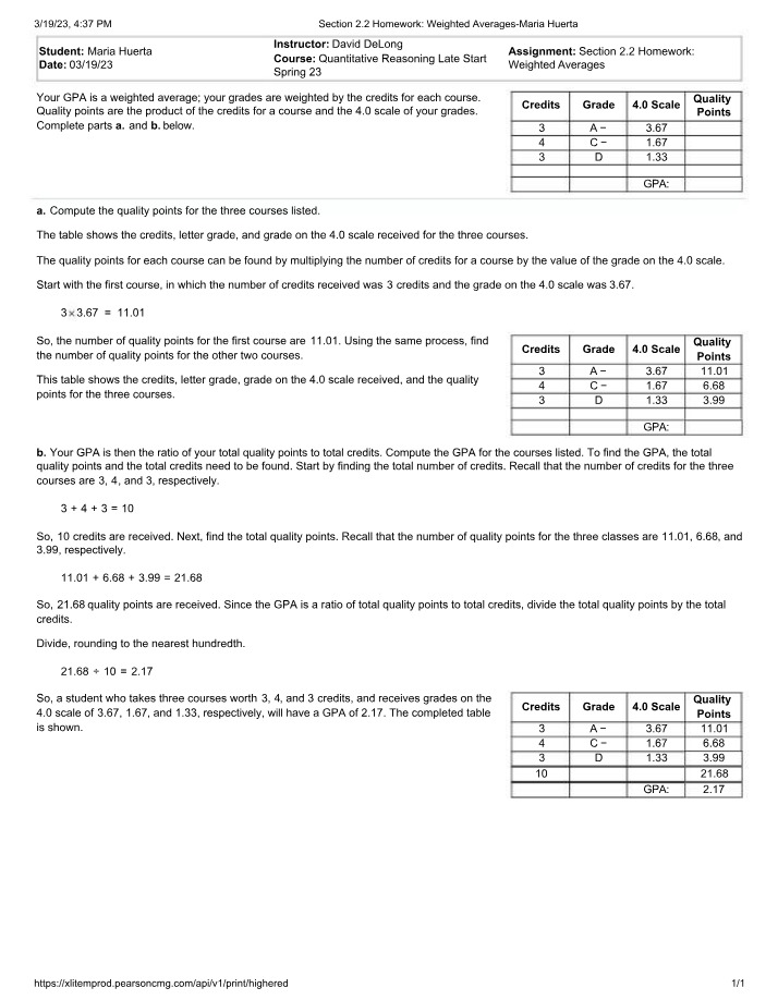 Weighted Averages - Section 2.2 Homework