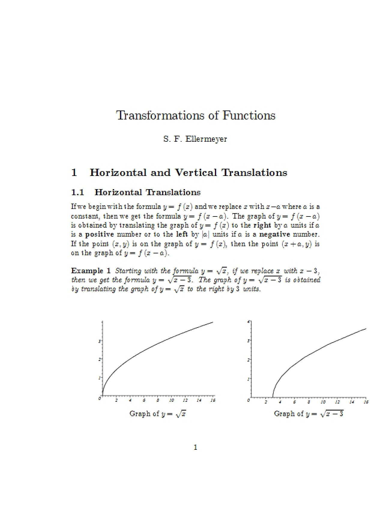 Vertical and Horizontal Function Translations