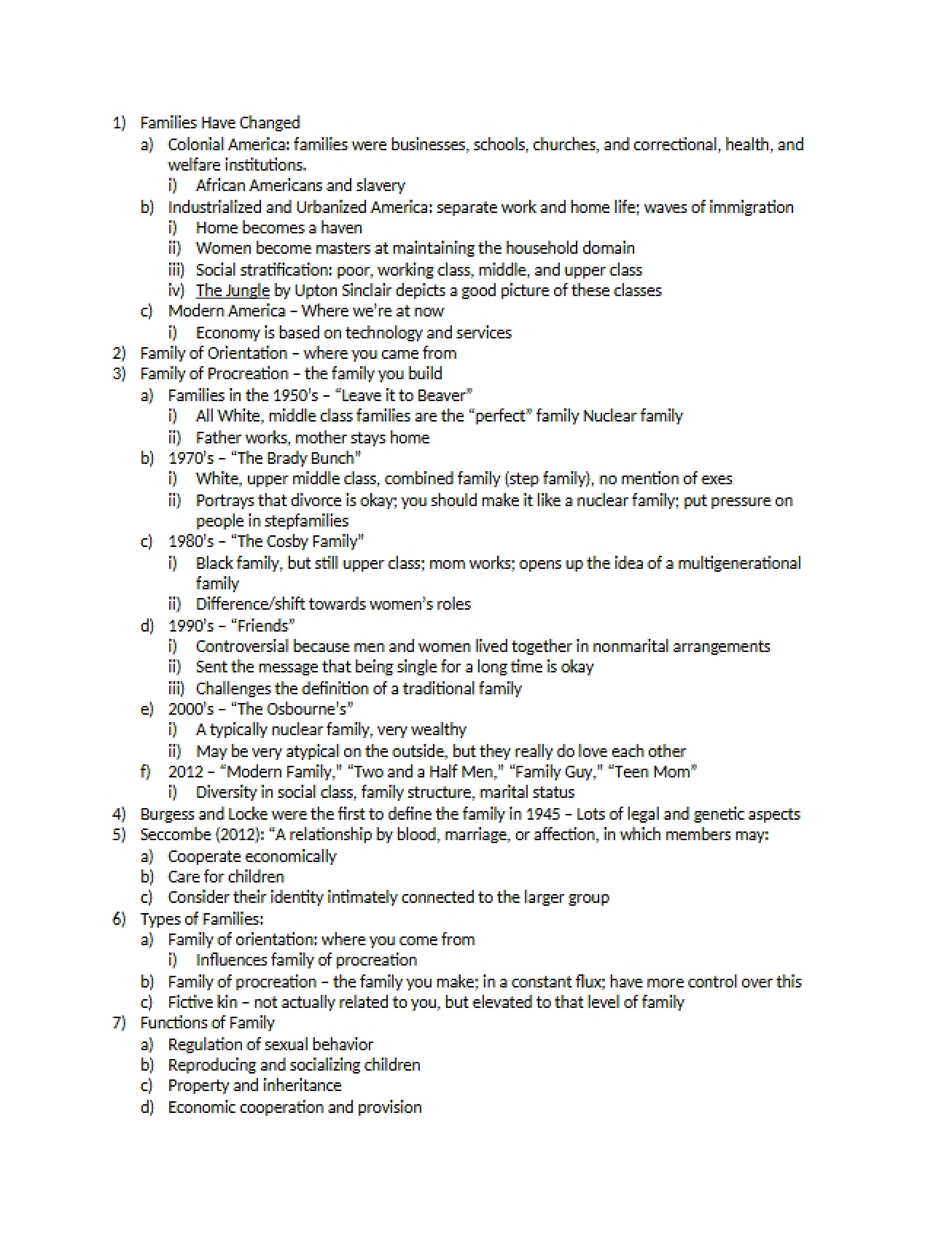Key Concepts from Lectures on Family Relationships