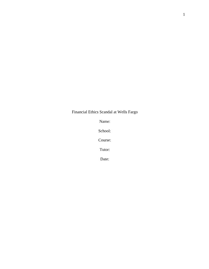 Wells Fargo Financial Ethics Scandal