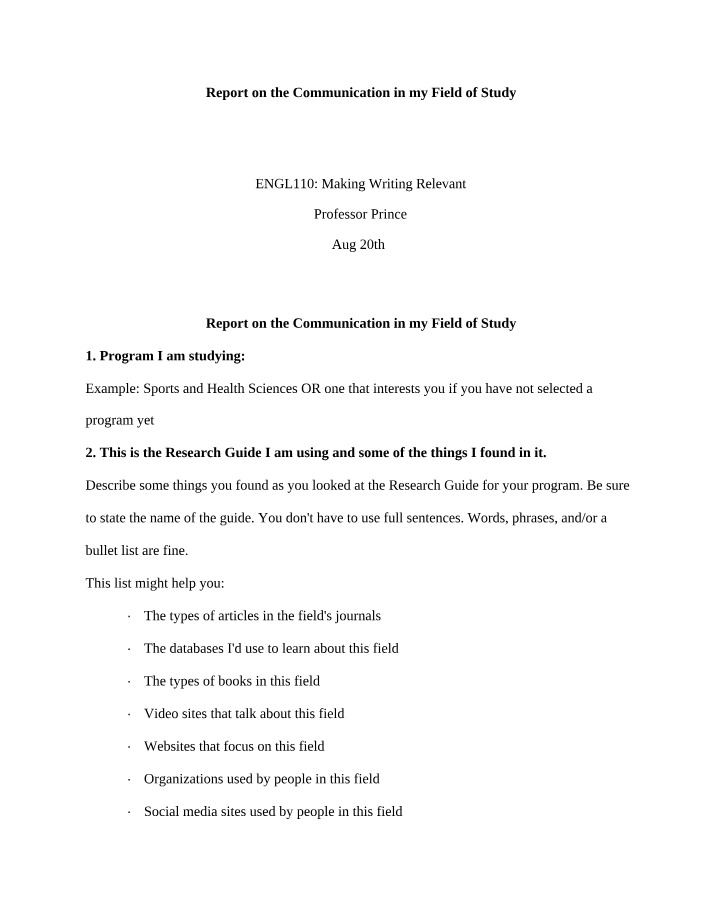 Report on Communication in my Field of Study