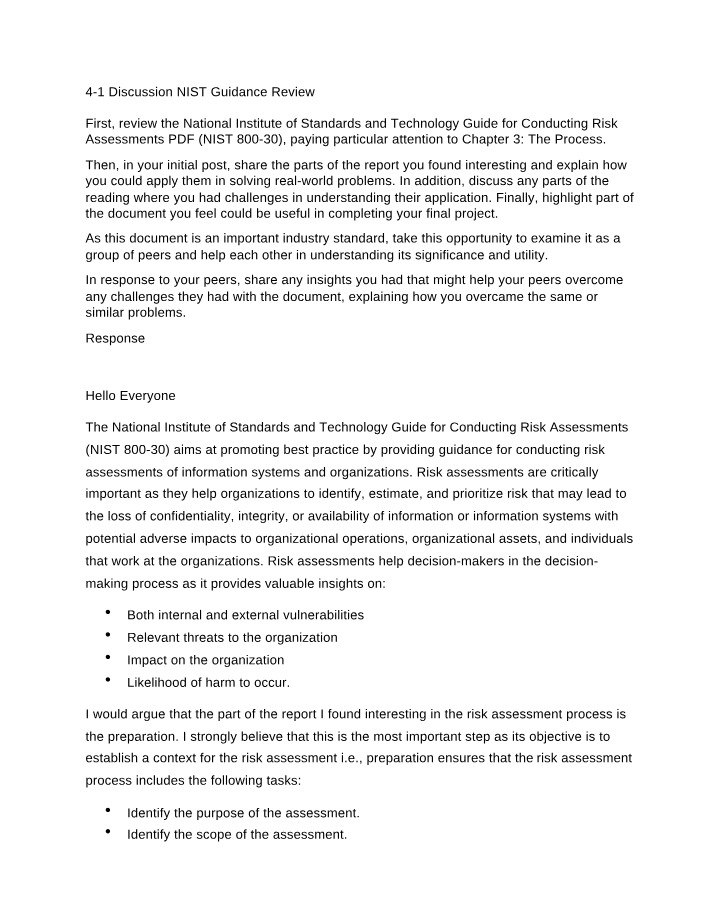Risk Assessment Process Insights - NIST 800-30