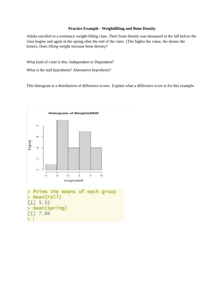 Weightlifting and Bone Density - Practice Example